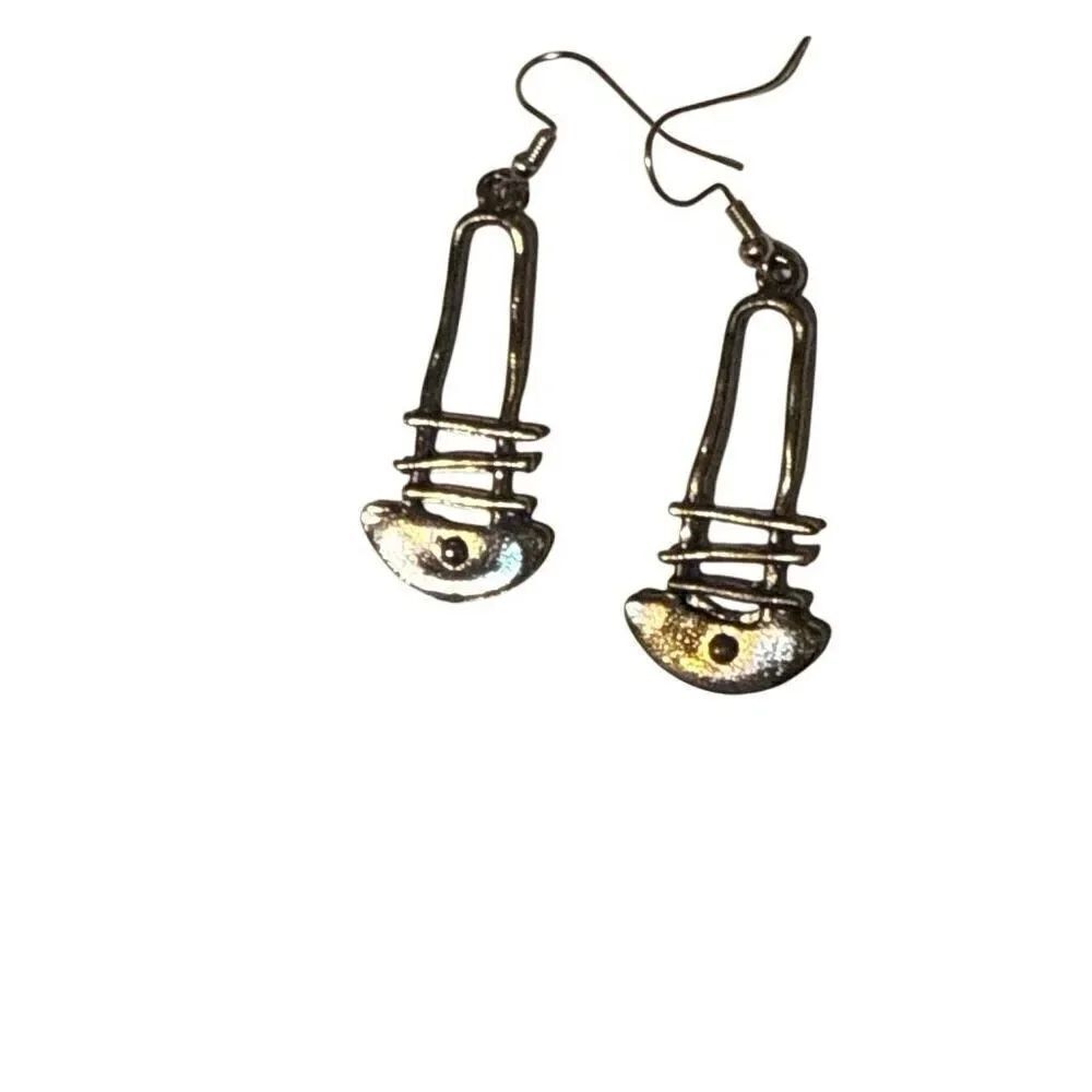 Abstract Silver Drop Earrings - Picture 2 of 6